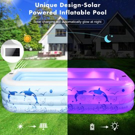 StarOcean Inflatable Pool with Lights, Upgraded Family Inflatable Swimming Pools for Kids,Adults, Blow up Pool Solar Powered, Large Kiddle Pools,100"x63"x20''Oversized Pools for Backyard-White