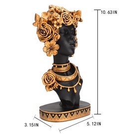 BRABUD Resin Black Girl with Gold Rose Statue African Girls Tribal Lady Figurine Modern Home Decor Collection Gift Crafts Ornaments 10.6'' (H) TQSHBS6