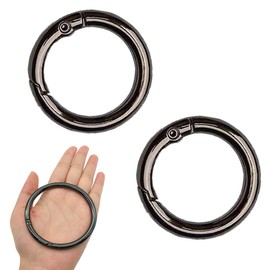 XCSJ 2 x Round Carabiner Round Carabiner 75 mm OD 63 mm ID Large Round with Snap Hook Buckle Keyring-O Ring Carabiner for Handbag, Bags, Keyrings (Black)