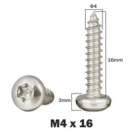 Drenky Torx Screws Pack of 100 M4 x 16 mm Wood Screws Stainless Steel A2 V2A Full Thread Self-Tapping Rounded Head Screws
