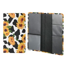Mumeson Auto Insurance and Registration Holder Cow Sunflower Print Glove Box Organizer Leather Compartment Wallet for Women Car Accessories Driver's License Document Case