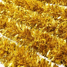 eBoot 39.4 Feet Christmas Tinsel Garland Shiny Garland Metallic Christmas Tree Garland Hanging Decorations for Christmas Party Indoor and Outdoor Decorations (Gold)