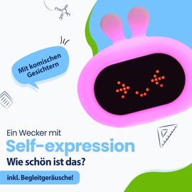 Kadoing Rabbit Children's Alarm Clock - with Facial Expression and Typing Function - Alarm Light for Children - Sleep Trainer - Sleep Alarm Clock - Night Lamp - Children's Lamp - Toy Alarm Clock