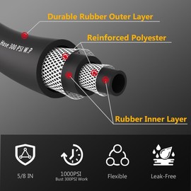Guitrees Leader Garden Hose 10ft x 5/8", Heavy Duty Short Water Hose, Female to Female Fittings, Five Layered Braiding for Durability, 1000PSI Burst, 200PSI Working (Black)