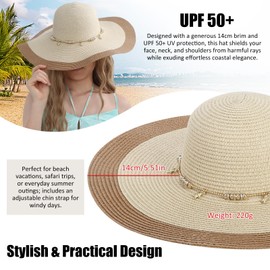 LY4U Women’s Beach Sun Straw Hat with Chin Strap, Floppy UPF50+ Foldable Wide Brim Summer Hats for Travel, Holiday, Outdoor Beige