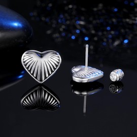 Titanium Love Heart Screw Back Earrings for Women Men Hypoallergenic for Sensitive Ears Cubic Zirconia, Titanium, resin