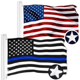 G128 Combo Pack: USA American Flag 3x5 Ft Embroidered Stars & Thin Blue Line