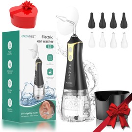 EnjoyNest Ear Wax Removal, Safe & Effective & Temperature Sensor, Ear Cleaner Kit with 4 Modes, Earwax Irrigation Flushing System for Buildup, Cleaning Tool with Basin and 8 Tips, Black