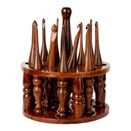 Bhartiya Handicrafts Wooden Crochet Hooks Set, 12pcs Ergonomic Knitting Needles - Rosewood, 3.5mm(E) to 12mm(P) - Includes Holder