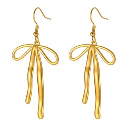 KKJOY Bow Dangle Earrings Stainless Steel Dainty Ribbon Bow Tie Pendant Earrings Butterfly Bowknot Jewelry for Women Charming Ladies (Gold)