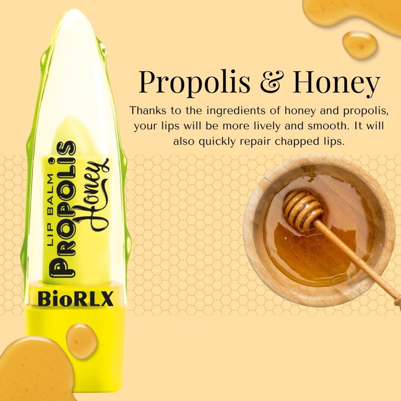 BioRLX Propolis and Honey Lip Balm - Natural Color-Free Moisturizing