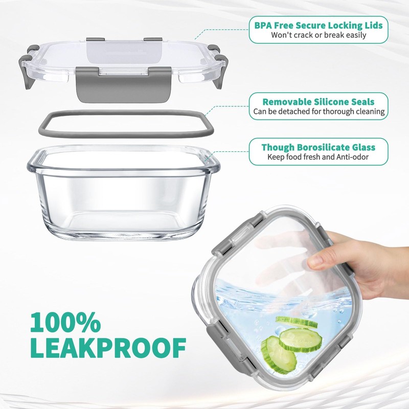 34pcs Glass Food Storage Containers with Lids Set, Airtight Glass