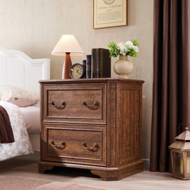 T4TREAM 30" Farmhouse Nightstand with Wooden Tabletop, Large End Table, 2 Spacious Drawers Bedside Table with Framed Drawer Fronts Design, Night Stand for Bedroom, Living Room, Reclaimed Barnwood