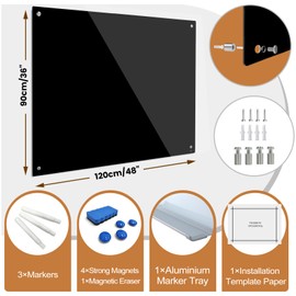 JYYPWB Glass Magnetic Dry-Erase Board - 48 x 36 Inches JYYPWB Glass Blackboard for Wall, Large Frameless Magnetic Black Board for Office,Home & School