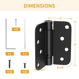 4 Pack Self Closing Door Hinges 4 Inch, Matte Black Spring Loaded Hinges with 5/8'' Radius Corners, Adjustable Tension for Garage, Front Door, Back Door, for Left and Right Hand Door, UL Listed