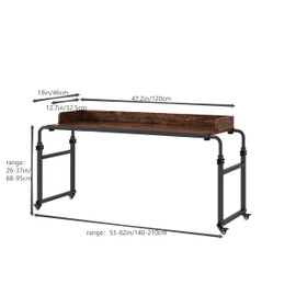 Furist Overbed Table with Wheels, Queen Size Mobile Computer Desk Standing Workstation Laptop Cart, Over Bed Table with Heavy Duty Metal Leg(Brown)
