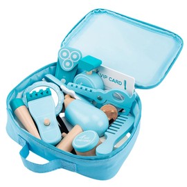 Gogogmee 1 Set Wooden Toddler Toys Shaving Set Kids Toys Wooden Hair Salon Kit Wooden Hair Stylist Toy Barber Hair Cutting Toys Pretend Toy Set Haircut Set Sky-blue Child Cosmetic Suite