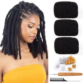 Afro Kinky Bulk Human Hair For Dreadlock Extensions Repair Locs,Twist Braiding, 100% Human Braiding Hair ，30Grams each bundles Total (10Inch #1B 3bundles)