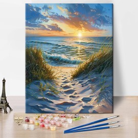 TUMOVO DIY Paint by Number Beach Scene with Sunrise, Paint by Numbers for Adults, Abstract Adult Paint by Numbers on Canvas Wall Art, Paint by Numbers for Adults Beginner, 16x20 inch