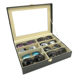 UnionPlus 8 Slot Eyeglass Sunglass Storage Box - Crocodile Faux Leather Glasses Display Case Organizer Collector Box (Black Croco)