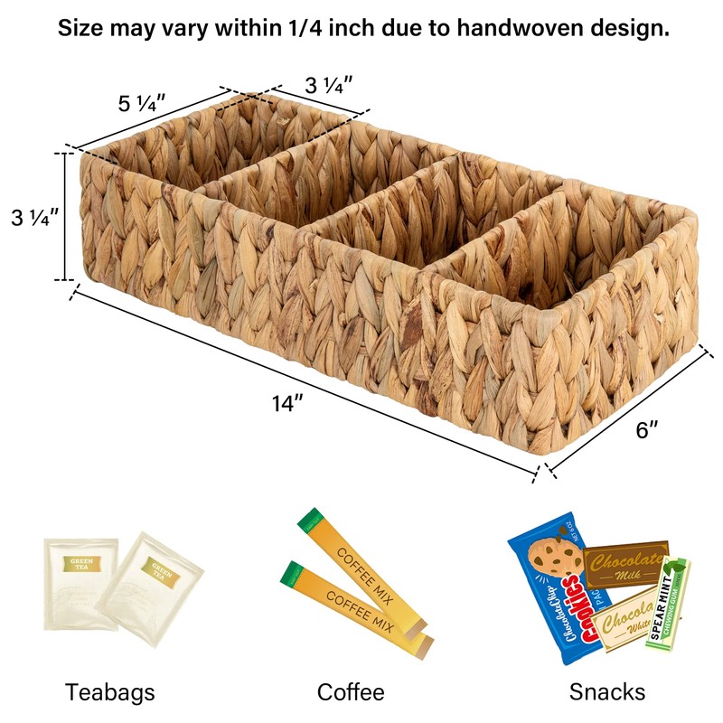 StorageWorks Small Wicker Basket for Organizing with 4-Section, Natural Water