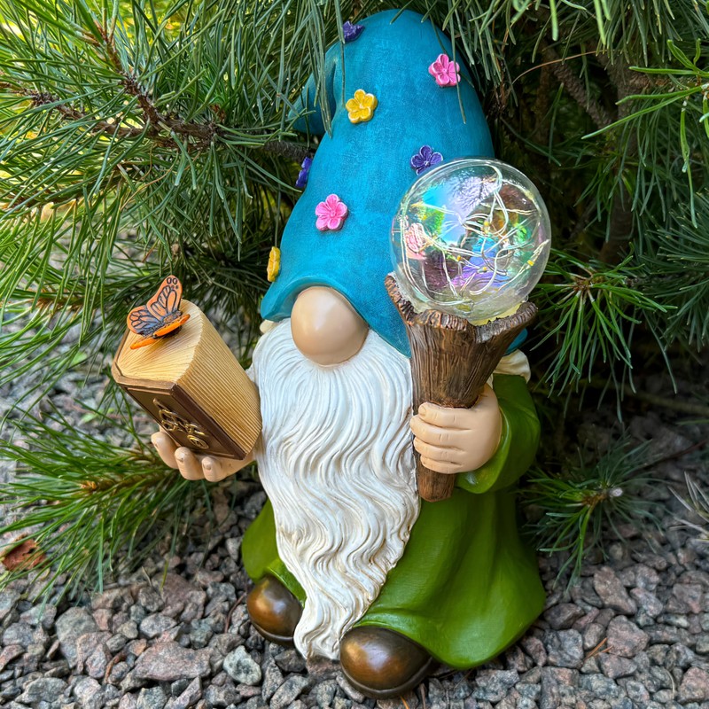Garden Gnome - Solar Magician Gnome Figurine - 9.45 Inch