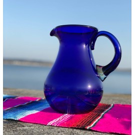 Mexican Hand Blown Glass Pitcher – Cobalt - Juice, Margaritas, Water, Lemonade (84 oz)