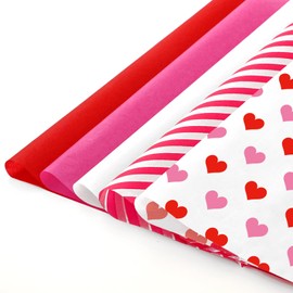 JarThenaAMCS 120 Sheets Valentine's Day Tissue Paper Red Pink White Heart Stripe Gift Wrapping Paper Decorative Art Paper for Bridal Shower Wedding Party DIY Crafts, 14 x 20 Inch