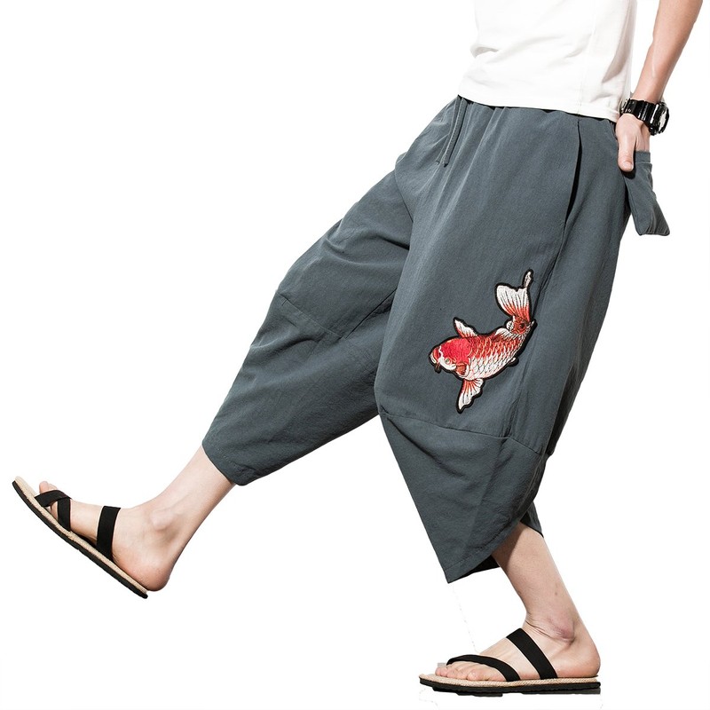 INVACHI Men's Harem Capri Pants Elastic Waist Loose Fit Drawstring