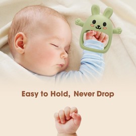 Easter 2 Pack Baby Teething Toy for 0-6 6-12 Months, Silicone Bunny Teething Mitten, Anti Dropping Wrist Hand Baby Teethers 0 3 6 9 12 Months for Babies Sucking Needs, Easter Basket Stuffers Gifts