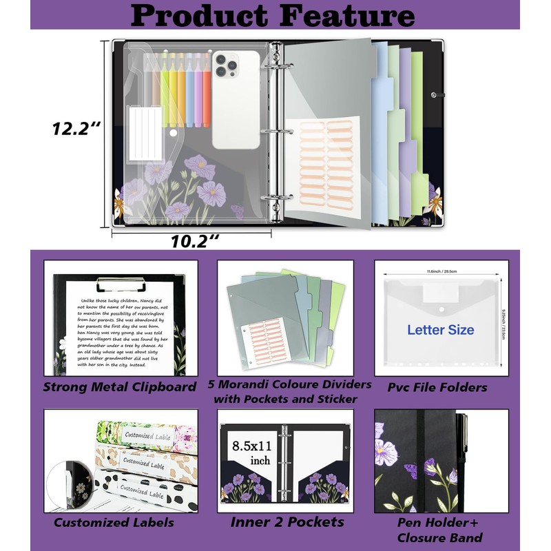 BVSSX 3 Ring Binder 1 Inch, Three Ring Binders Organizer