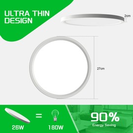 OTREN LED Ceiling Light Flat Round 24 W 4000 K Ceiling Light Panel IP44 Bathroom Lamp Modern Ultra Thin Lamp for Bedroom Kitchen Living Room Hallway Balcony Basement Diameter 27 cm