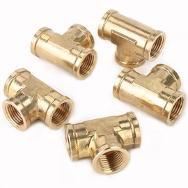 LTWFITTING Brass BSP Pipe Fitting 1/2-Inch Female BSPP Thread Tee Fuel Air (Pack of 5)