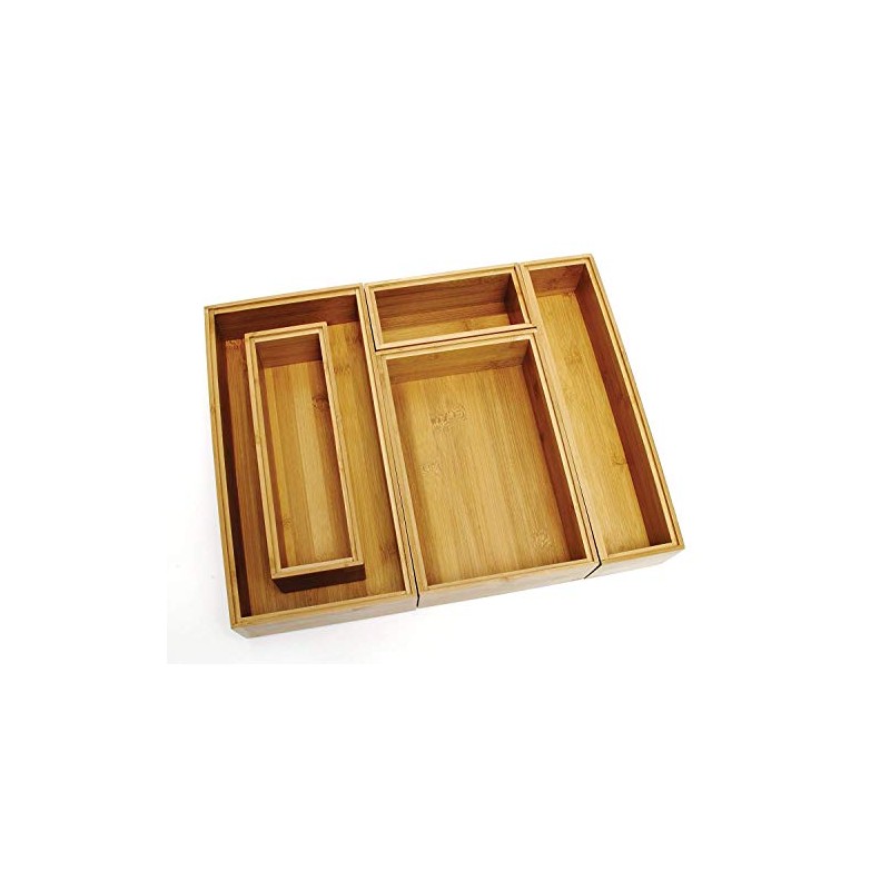 Lipper International 88005 Bamboo Wood Drawer Organizer Boxes, Assorted Sizes,