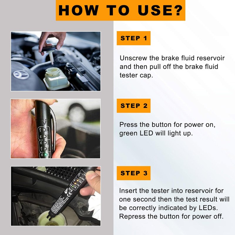 Ohleats Brake Fluid Tester Pen with 5 LED Indicators, Universal