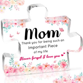 Gifts for Mom, Mom Birthday Gifts from Daughter Son, Acrylic Puzzle Piece Plaque Mom Gifts 3.9 × 3.3 × 0.47''', Best Mom Ever Gifts Keepsake, New Mom Present, Christmas Gifts Ideas