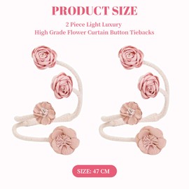 Auiremrti Curtain Tiebacks, Pack of 2 Pink Peach Blossom Twist Design Curtain Holders, Decorative Curtain Holders for Girls' Room, Curtain Tape and Tieback Set