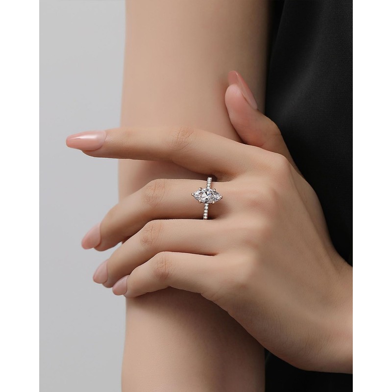 RURULUYA 2CT Marquise Cut Engagement Ring for Women,925 Sterling Silver