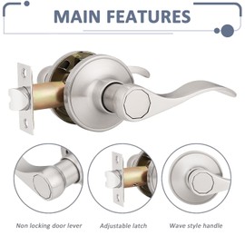 Probrico Door Handles 8 Pack Passage Door Lever, Non-Locking Door Handle Set for Hallway or Closets, Keyless Brushed Nickel Wave Door Lock