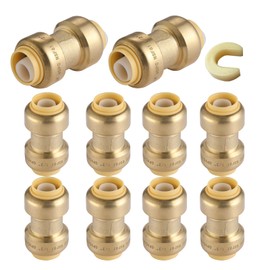 GUOFIS 10 Pack 3/4 Inch Pushfit Straight Coupling, PEX Brass Push-fit Coupling with Disconnect Clip, Push-to-Connect Plumbing Fittings for PEX, Copper, CPVC