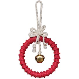 Sunset Vista Designs Decorative Hanging Figurine Christmas Ornament, 6 Inch Polyester, Red Macrame Wreath and Bell