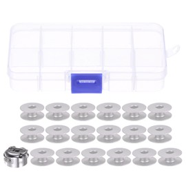 sourcing map 18pcs Aluminum Bobbins with Bobbin Case for Single Needle Lockstitch Sewing Machine, Silver Tone