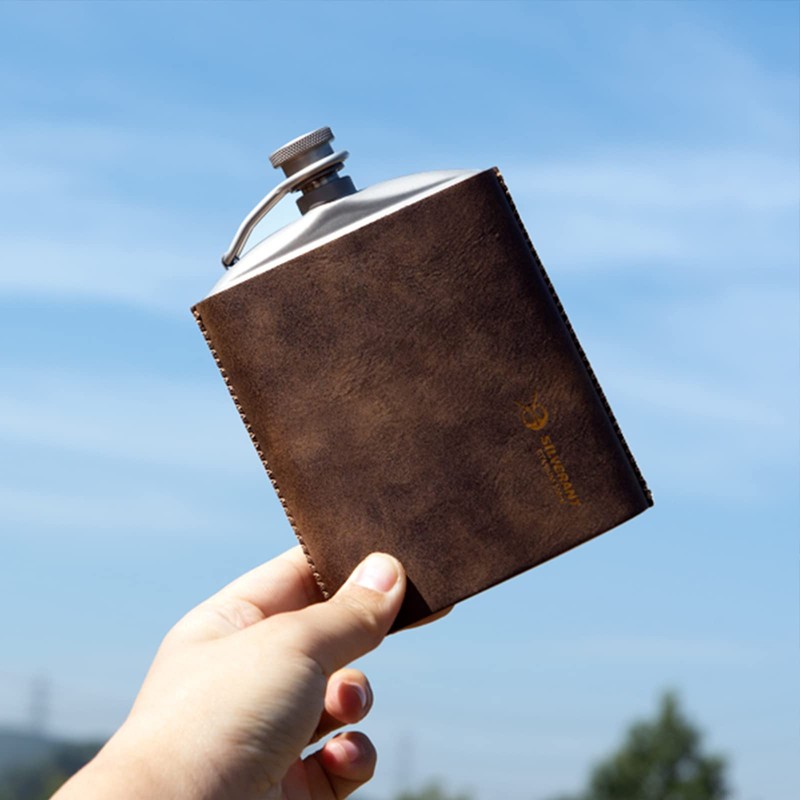 SILVERANT Titanium Flask Canteen, 220ml Pocket Flask Camping Hip Flask