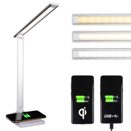 OttLite Entice LED Desk Lamp with Wireless Charger & USB, Book Light, Desk Light, Reading Light, Foldable Arm & Shade, Touch Controls, 3 Color Temperatures, ClearSun LED, Great Lamps for Home Office