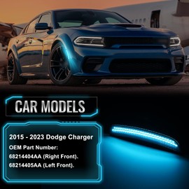 POPMOTORZ 2PCS Front Fender Ice Blue LED Side Marker Lights Assembly Compatible With 2015 2016 2017 2018 2019 2020 2021 2022 2023 Dodge Charger LED Front Bumper Side Marker Lights Lamps Smoked Lens
