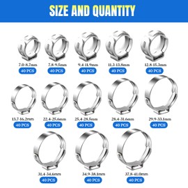 YTKavq Single Ear Hose Clamps,7.8mm-9.5mm 304 Stainless Steel Hose Clamp Tool for Pipe Fitting Connections(40 Pcs)