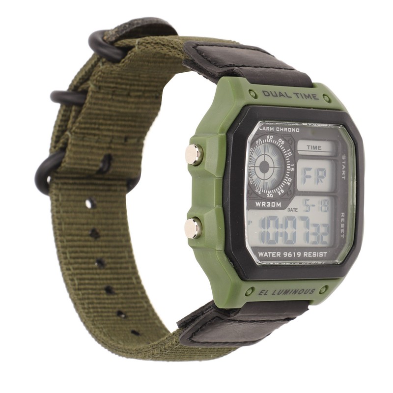 Digital Sport Watch Canvas Strap Luminous Waterproof Retro Sport Watch