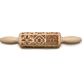 Rolling Pin Embossed with Portuguese Tiles Pattern for Baking Engraved Cookies (Small)