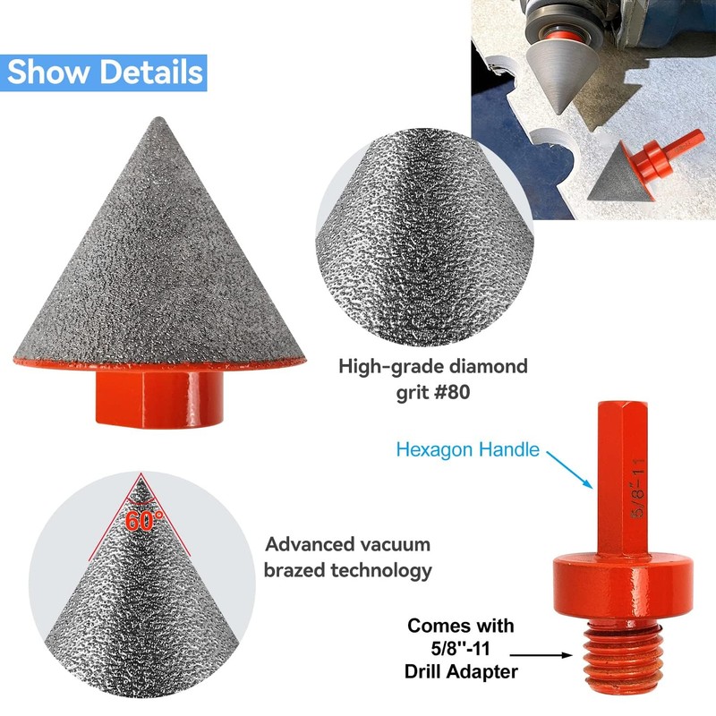 3 PCS Kit Professional Diamond Chamfering Set, Tile Cone Grinder