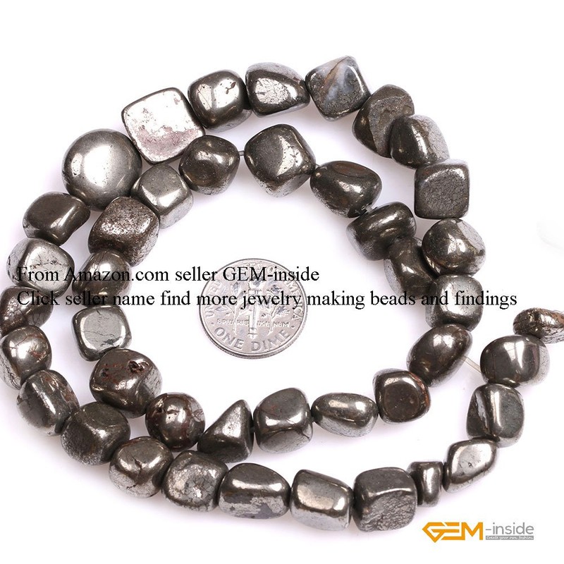 (8-12mm/Gray) - GEM-inside Pyrite Gemstone Loose Beads 8-12mm FreeForm Silver